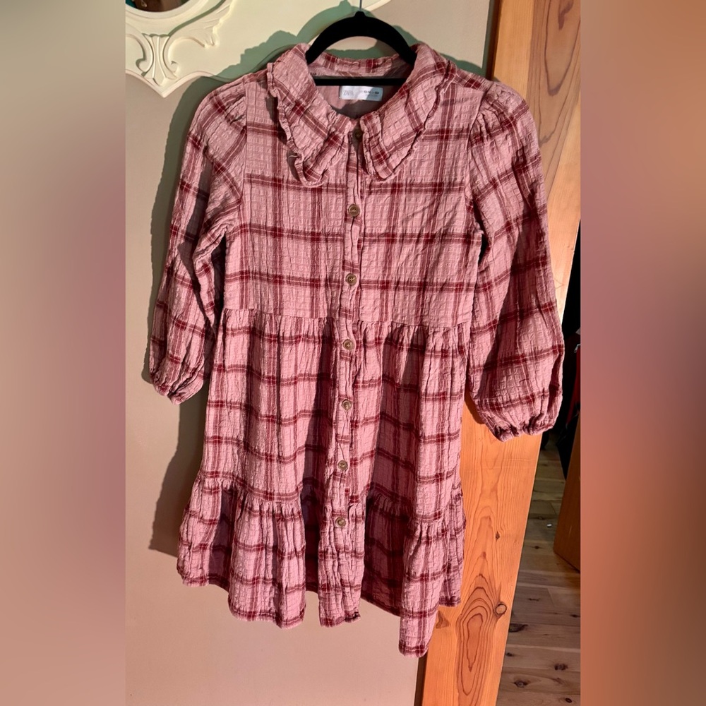⭐️Zara Gauze Button-Front Prairie Peter Pan Collar Ruffle Dress Girl’s 13-14⭐️
